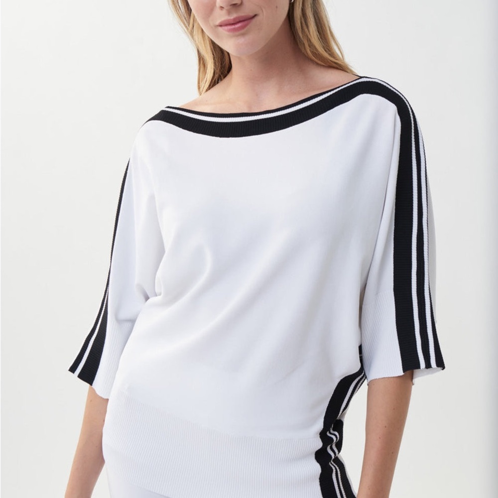Joseph Ribkoff White with Black Racing Stripe 3/4 Sleeve